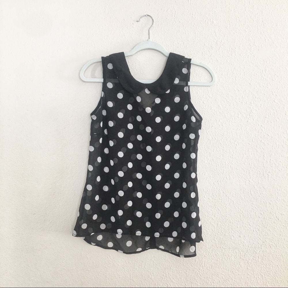 Pink rose polka dot sheer blouse peter pan collar